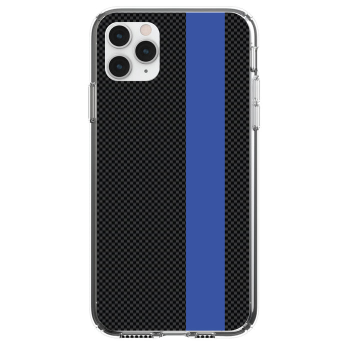 DistinctInk® Clear Shockproof Hybrid Case for Apple iPhone / Samsung Galaxy / Google Pixel - Thin Blue Line Grey Black Carbon Fiber Print