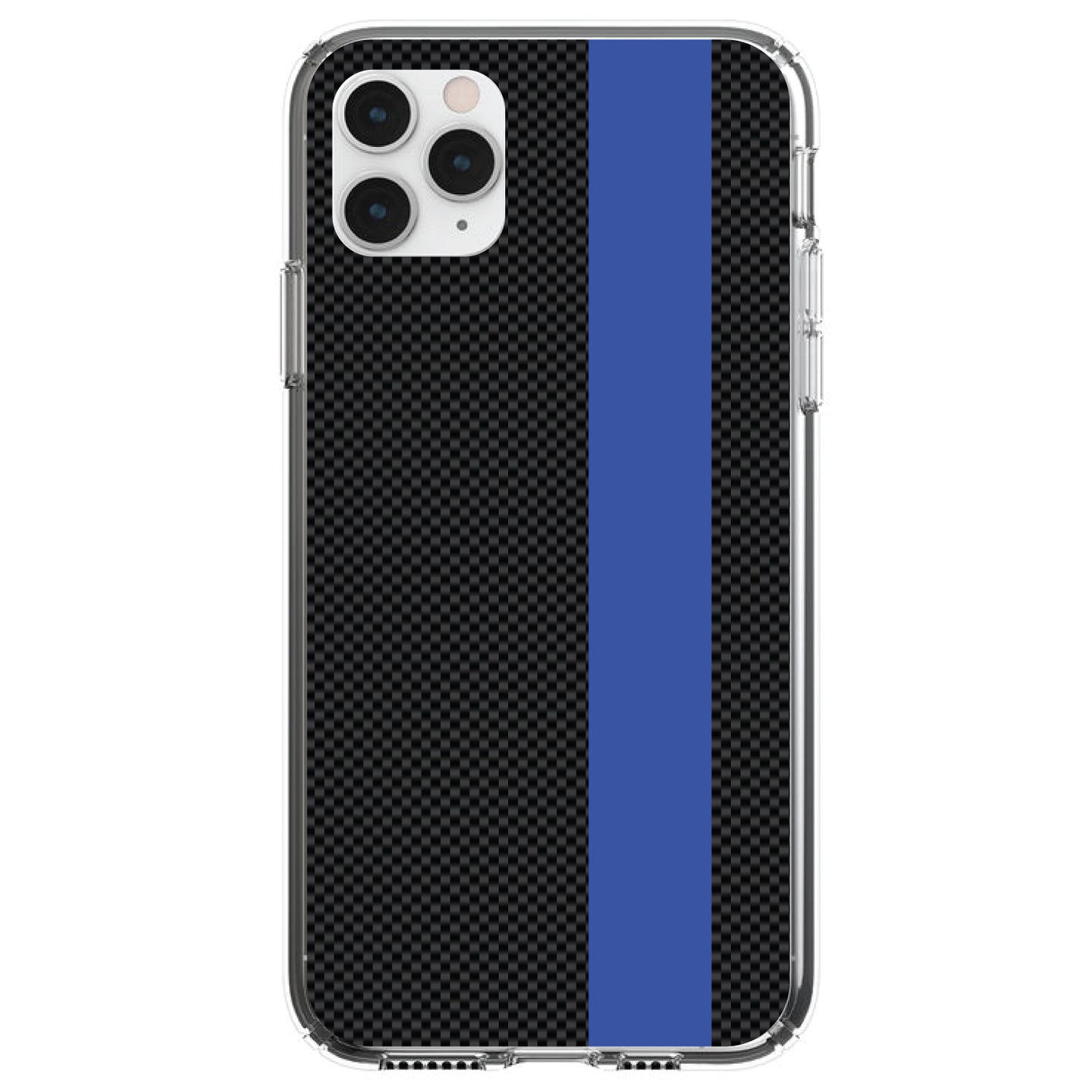 DistinctInk® Clear Shockproof Hybrid Case for Apple iPhone / Samsung Galaxy / Google Pixel - Thin Blue Line Grey Black Carbon Fiber Print