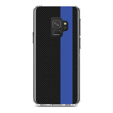 DistinctInk® Clear Shockproof Hybrid Case for Apple iPhone / Samsung Galaxy / Google Pixel - Thin Blue Line Grey Black Carbon Fiber Print