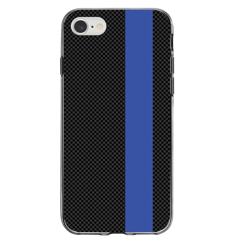 Thin Blue Line Grey Black Carbon Fiber Print Clear Shockproof iPhone Case, view 5