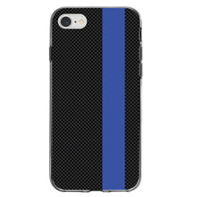 DistinctInk® Clear Shockproof Hybrid Case for Apple iPhone / Samsung Galaxy / Google Pixel - Thin Blue Line Grey Black Carbon Fiber Print