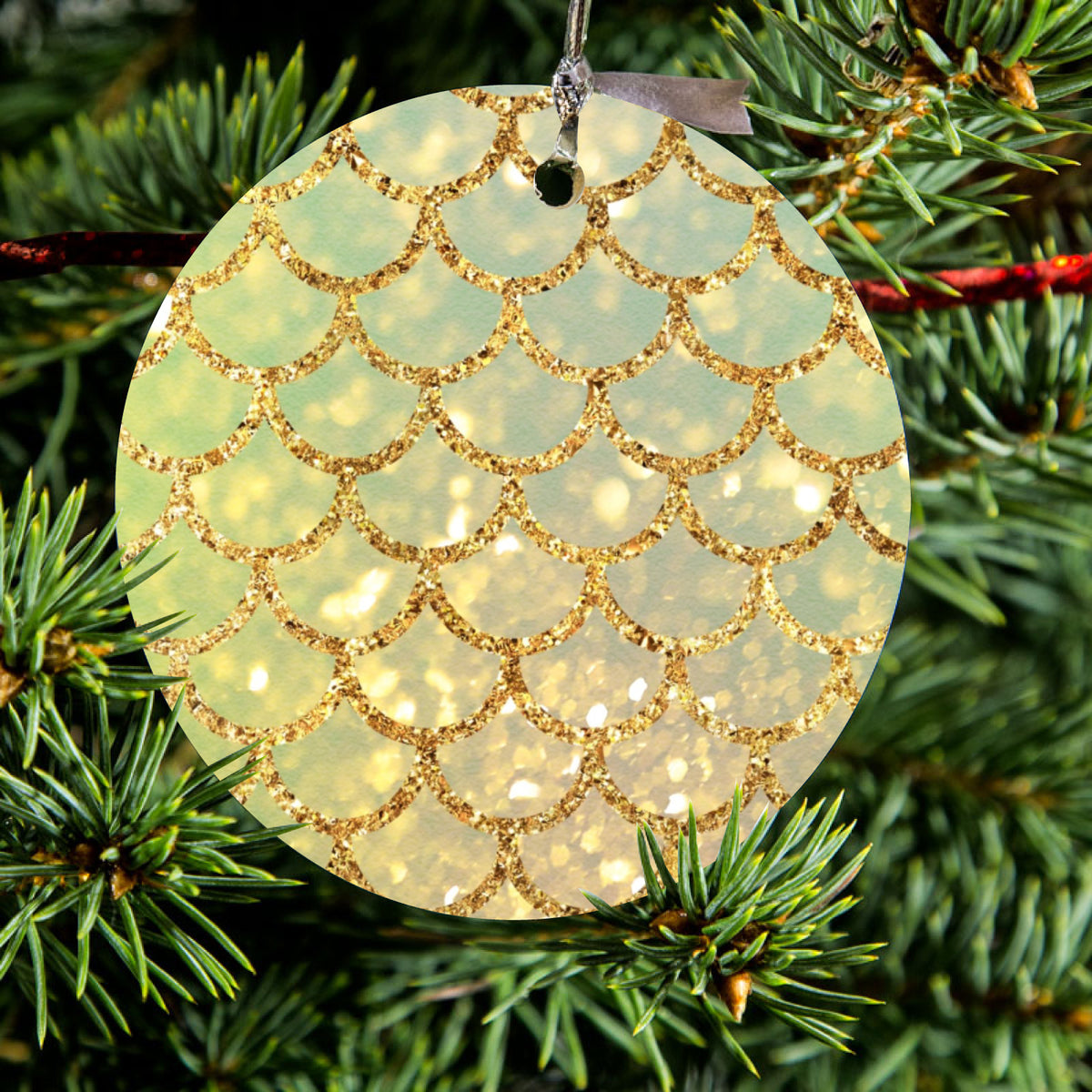 Gold Green Mermaid Scales Ceramic Ornament, view 2