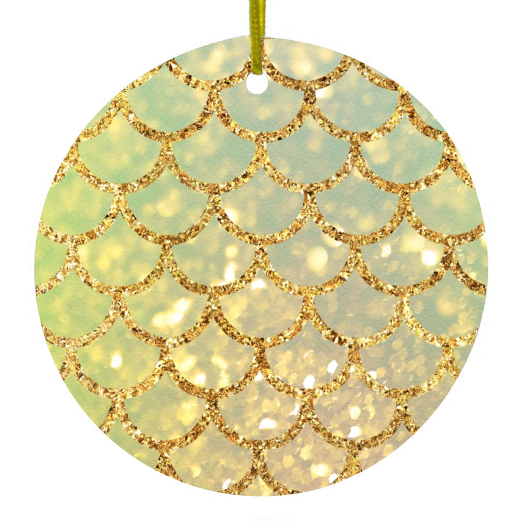 Gold Green Mermaid Scales Ceramic Ornament