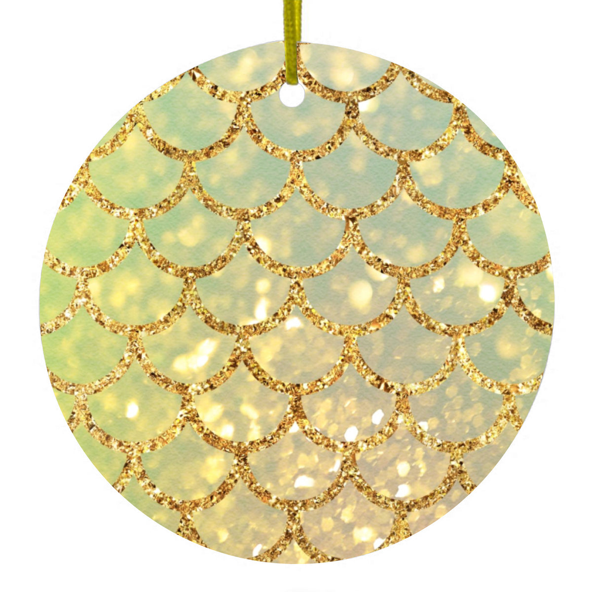 Gold Green Mermaid Scales Ceramic Ornament