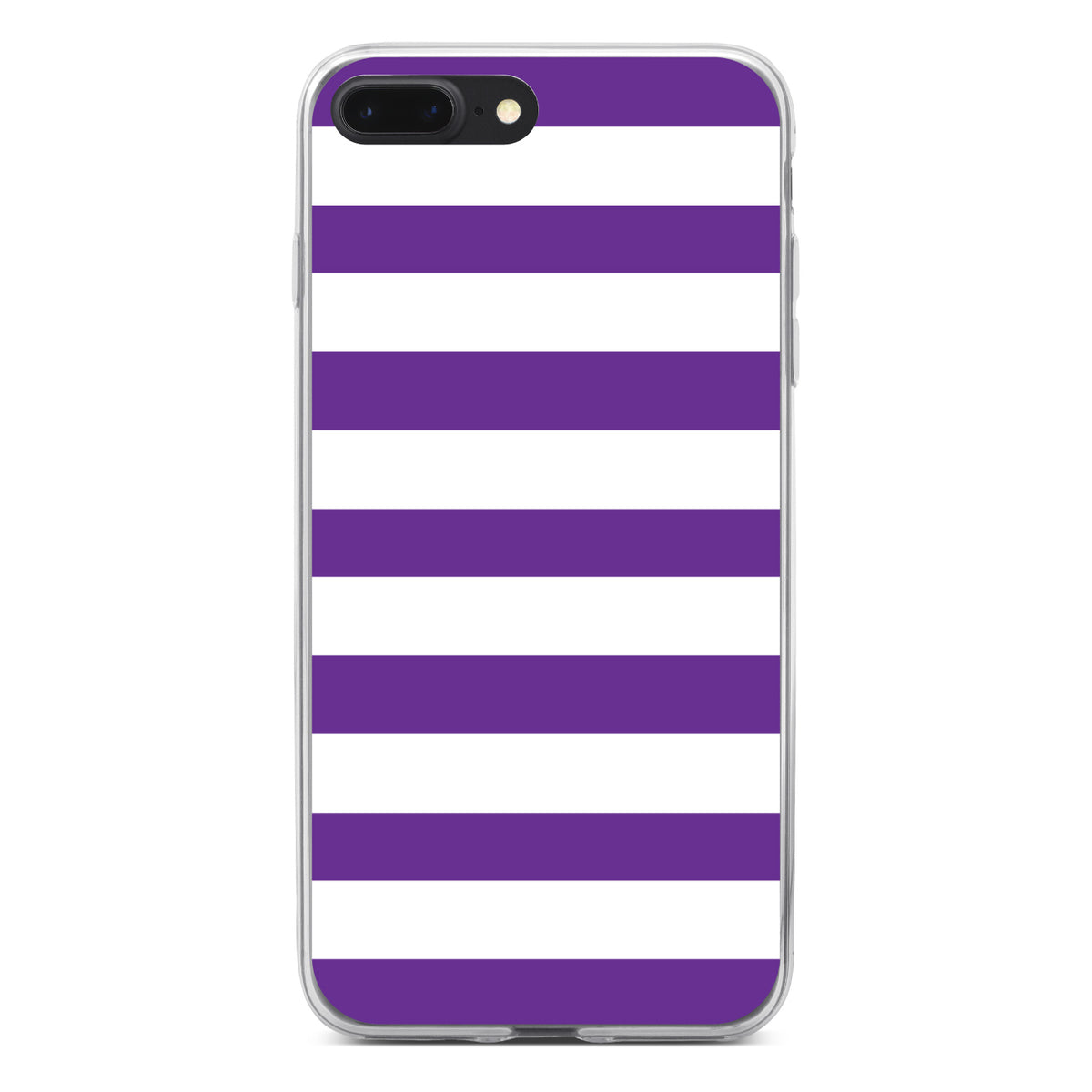 Purple & White Bold Horizontal Stripes Clear Shockproof iPhone Case, view 6
