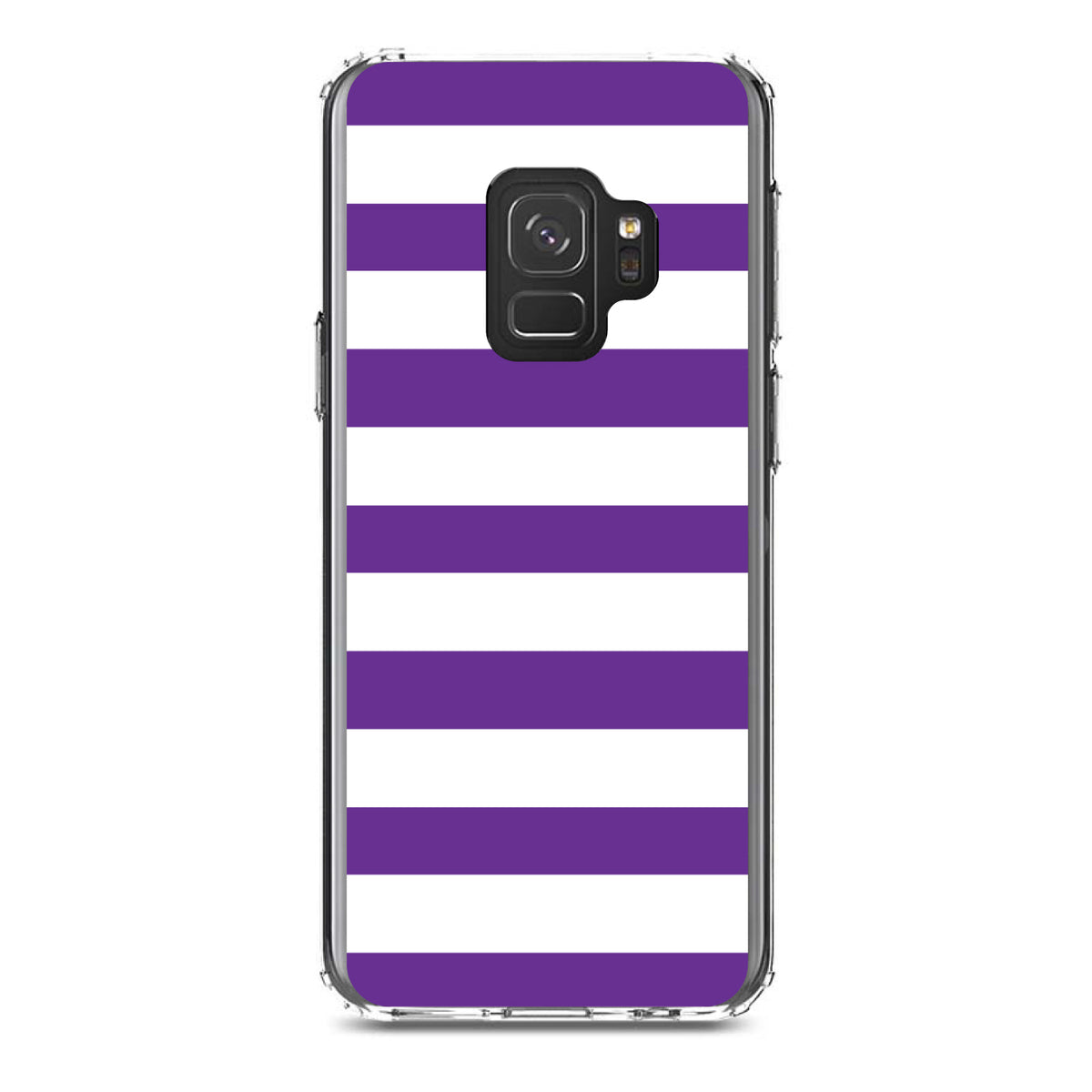 Purple & White Bold Horizontal Stripes Clear Shockproof iPhone Case, view 19