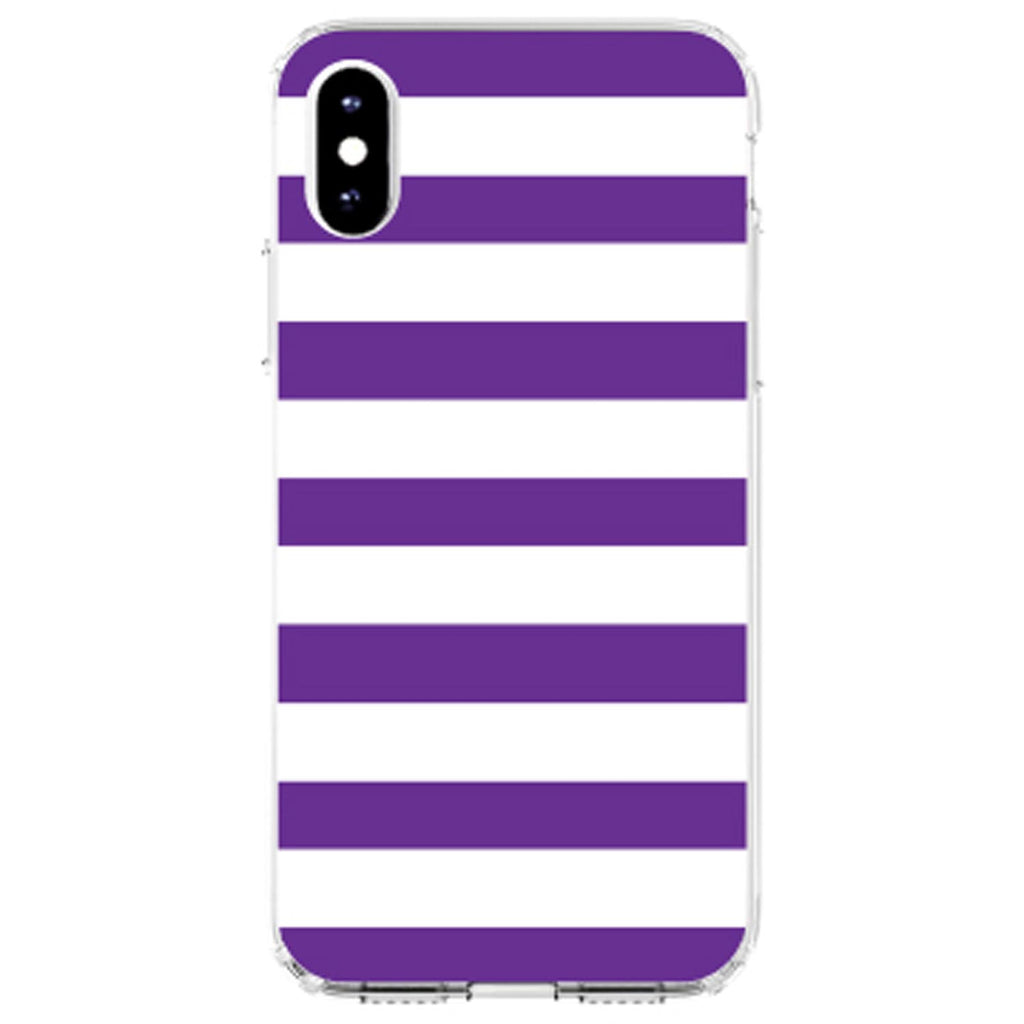Purple & White Bold Horizontal Stripes Clear Shockproof iPhone Case, view 3