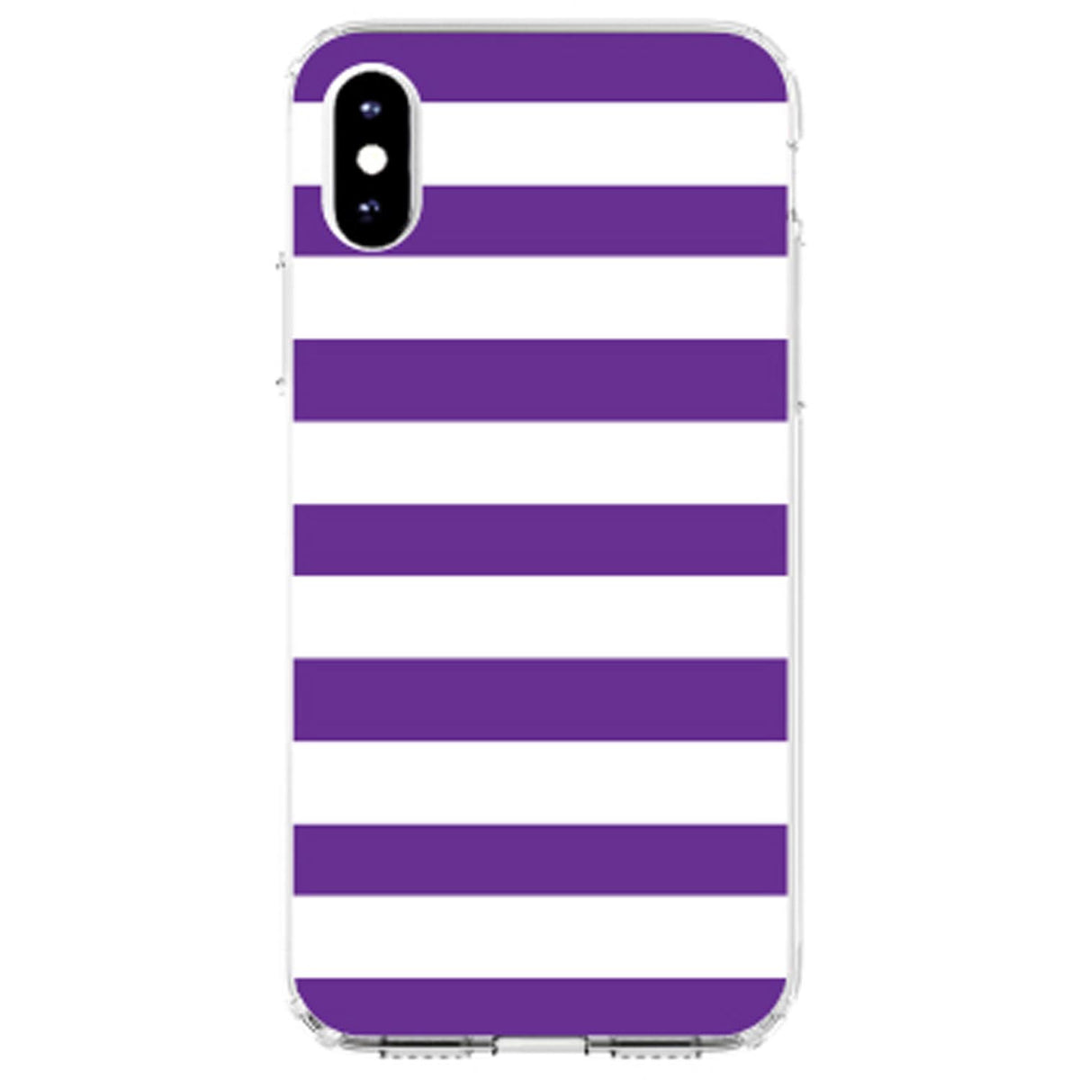 Purple & White Bold Horizontal Stripes Clear Shockproof iPhone Case, view 3