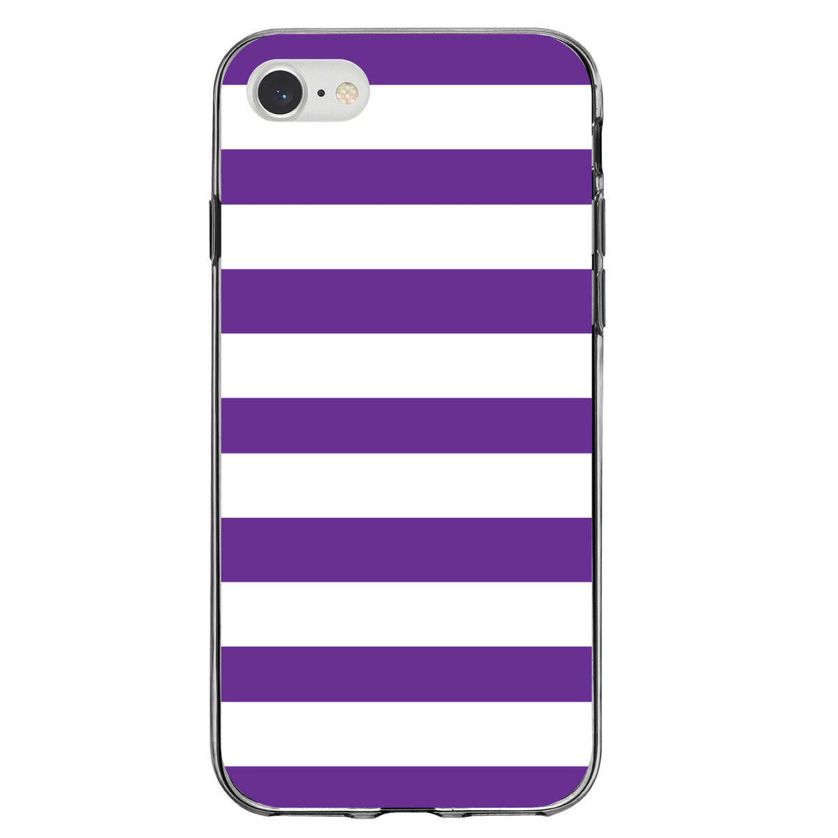 Purple & White Bold Horizontal Stripes Clear Shockproof iPhone Case, view 5