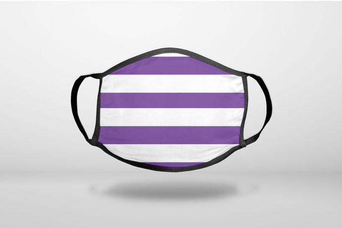 Purple & White Bold Horizontal Stripes - 3-Ply Reusable Soft Face Mask Covering, Unisex, Cotton Inner Layer