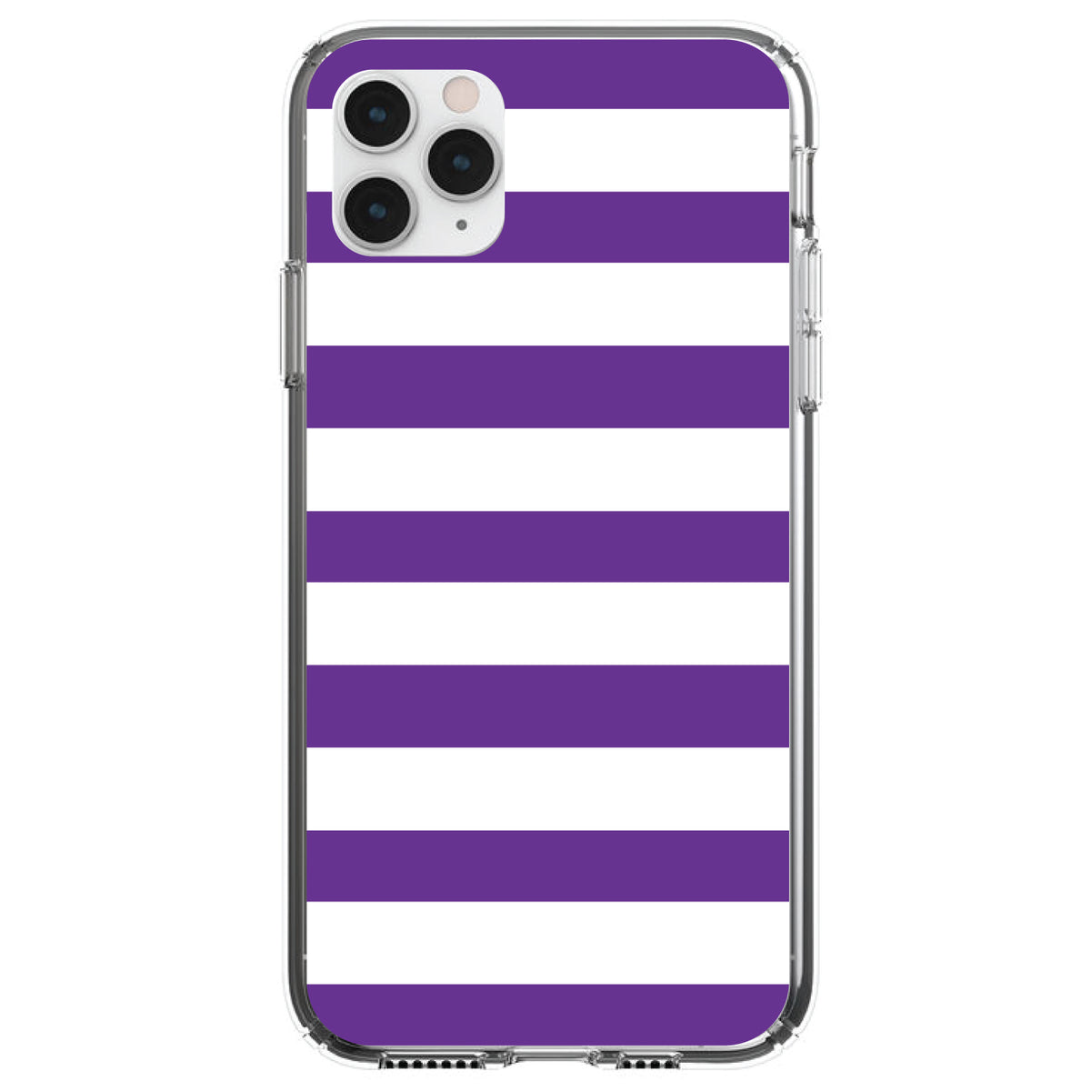 Purple & White Bold Horizontal Stripes Clear Shockproof iPhone Case