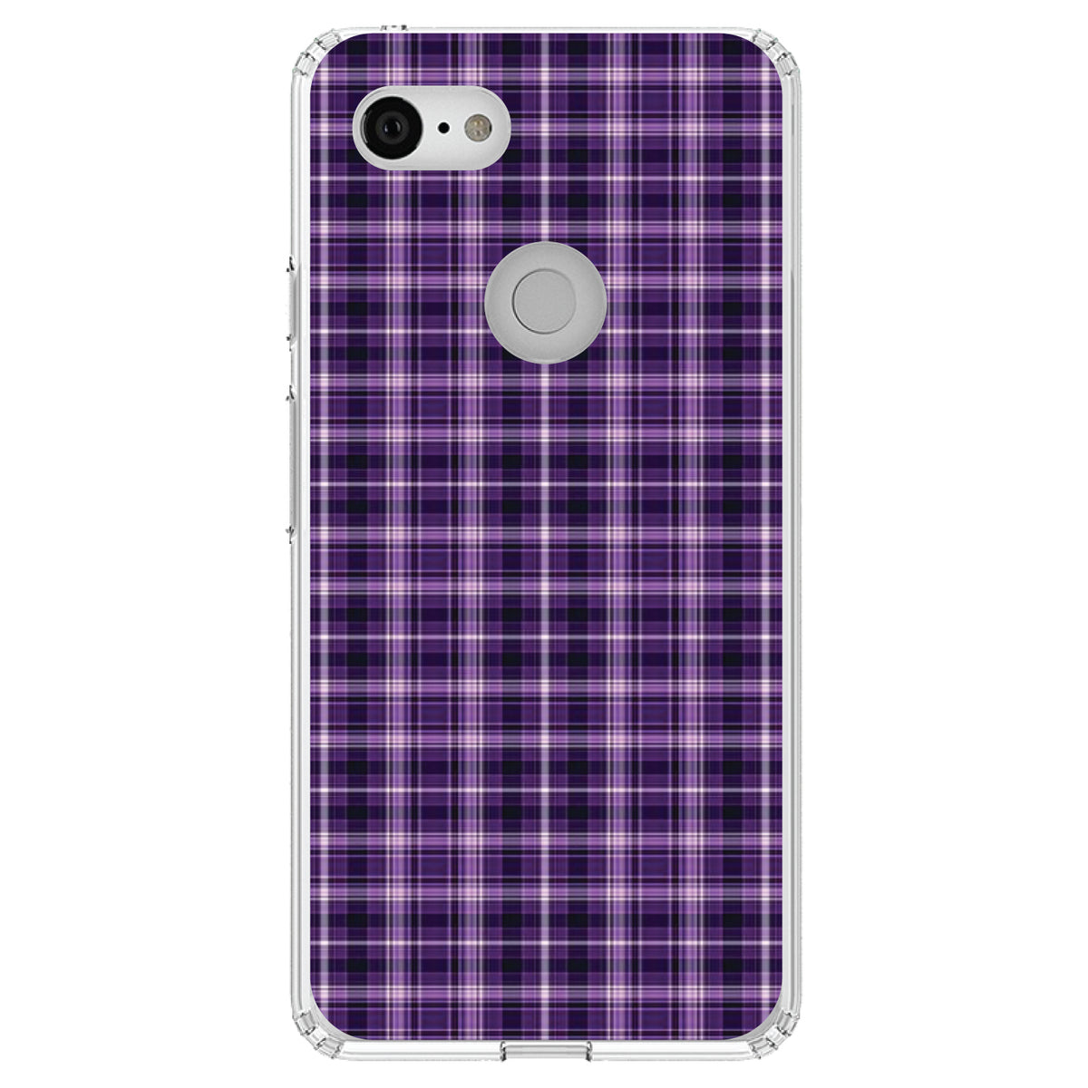Purple Black Plaid Clear Shockproof iPhone Case, view 21