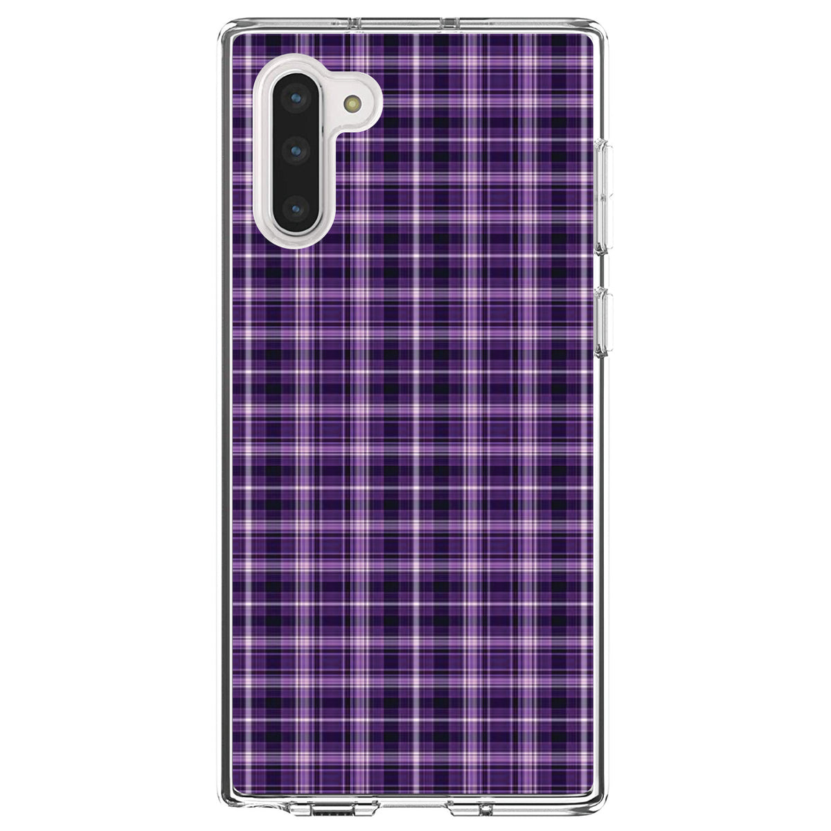 Purple Black Plaid Clear Shockproof iPhone Case, view 9