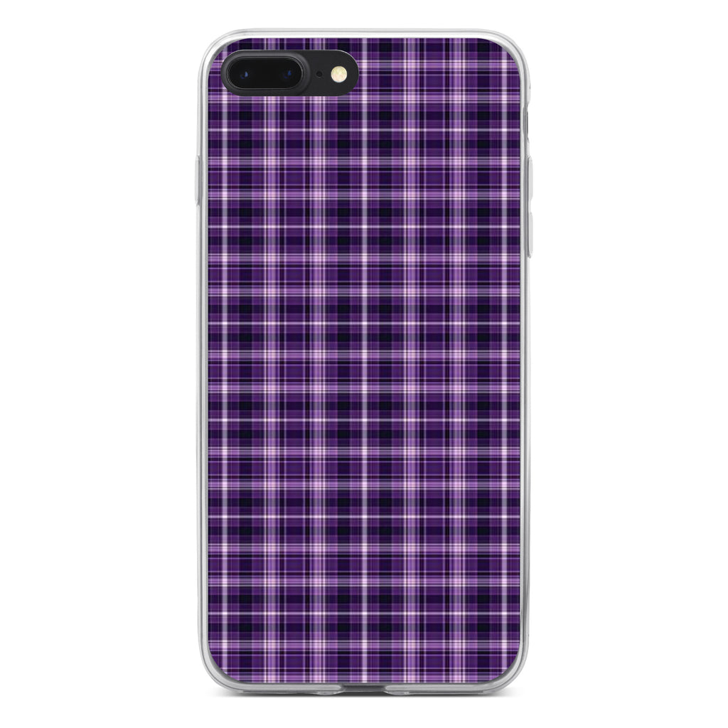 Purple Black Plaid Clear Shockproof iPhone Case, view 6