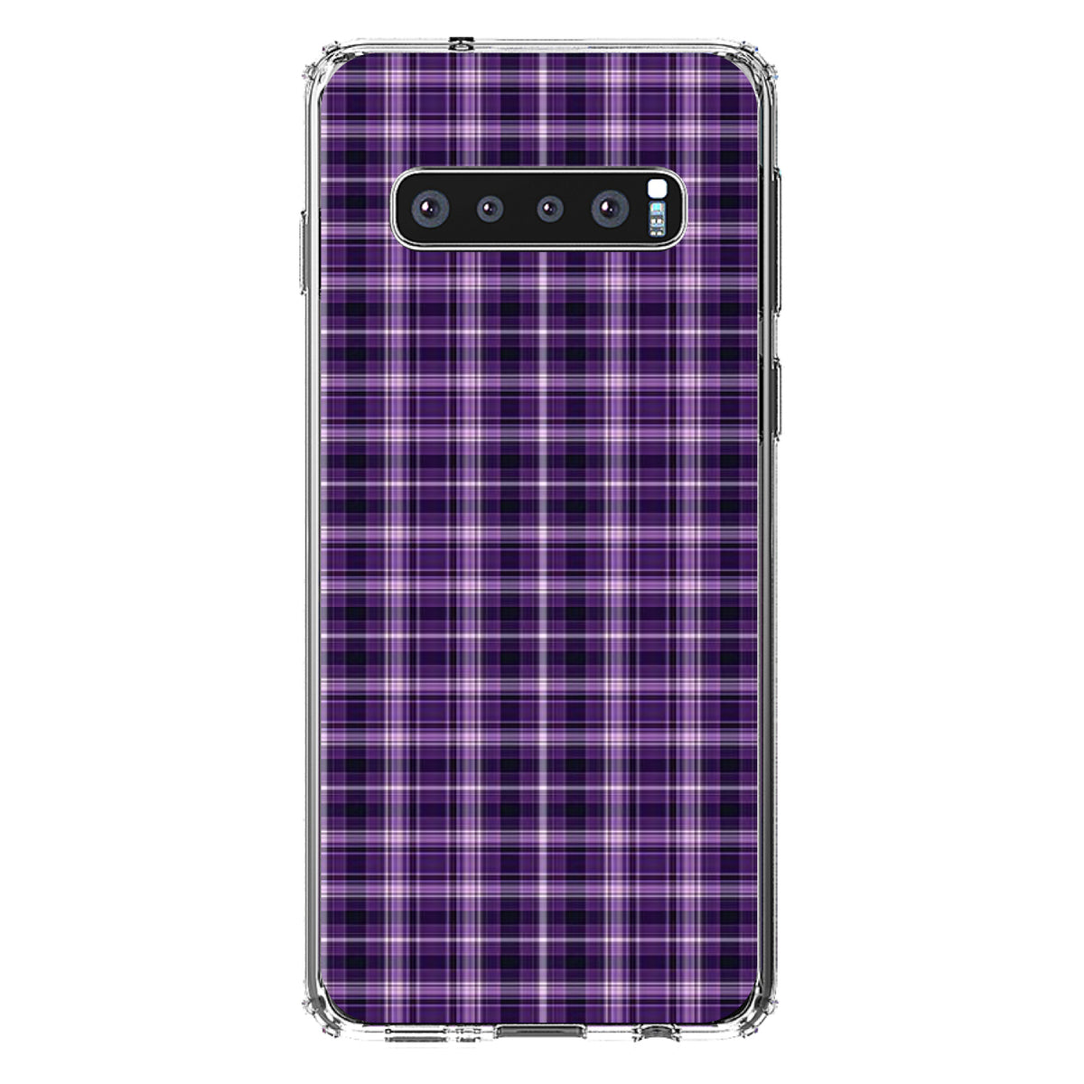 Purple Black Plaid Clear Shockproof iPhone Case, view 16