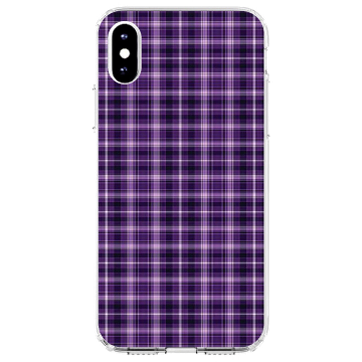Purple Black Plaid Clear Shockproof iPhone Case, view 2