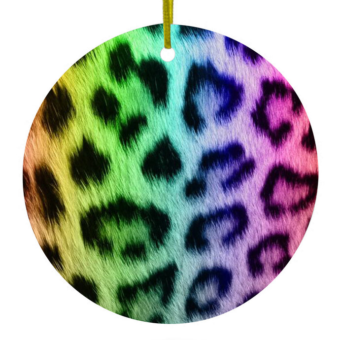 Rainbow Leopard Cheetah Fur Print Ceramic Ornament