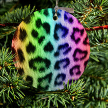 Rainbow Leopard Cheetah Fur Print Ceramic Ornament