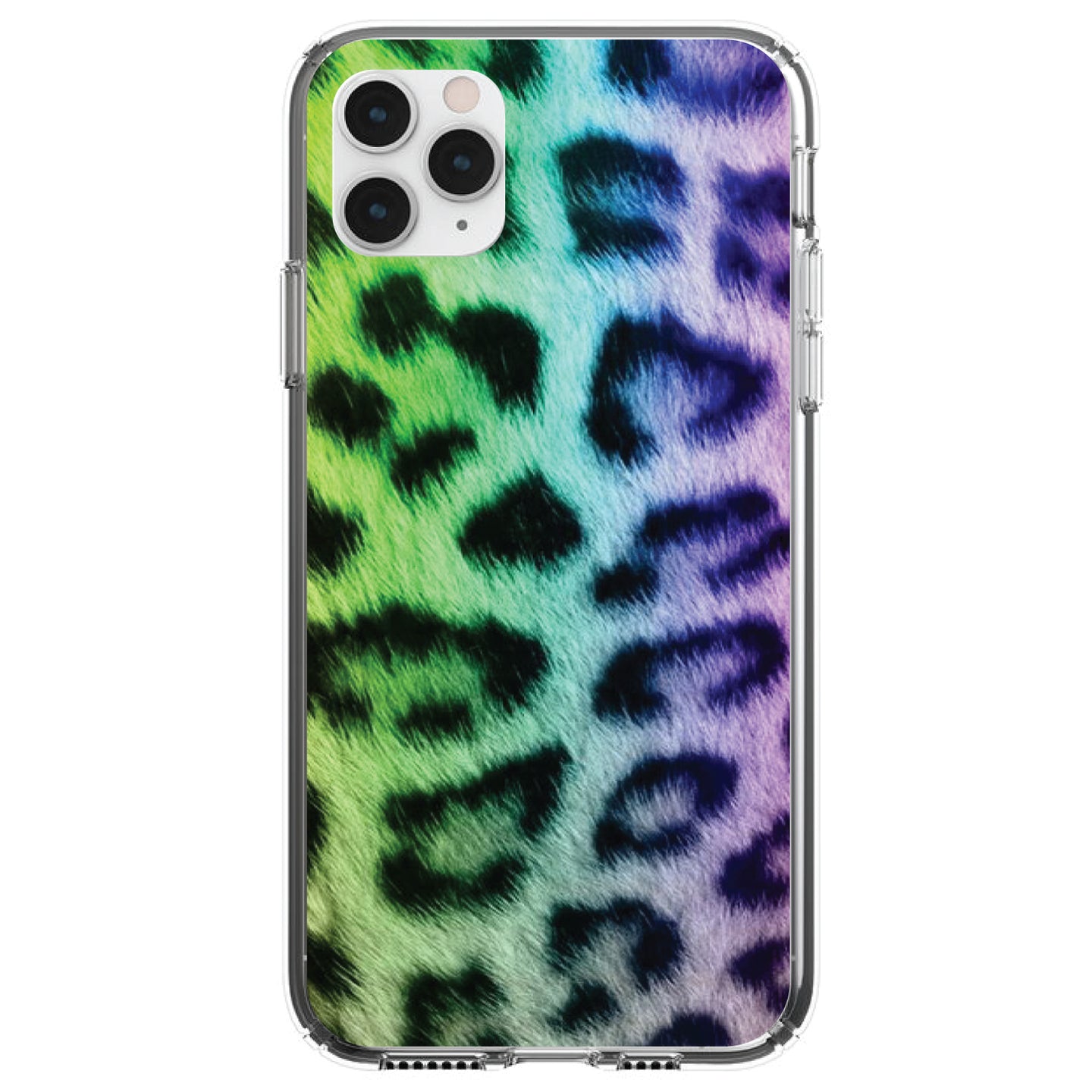 DistinctInk® Clear Shockproof Hybrid Case for Apple iPhone / Samsung Galaxy / Google Pixel - Rainbow Leopard Cheetah Fur Print