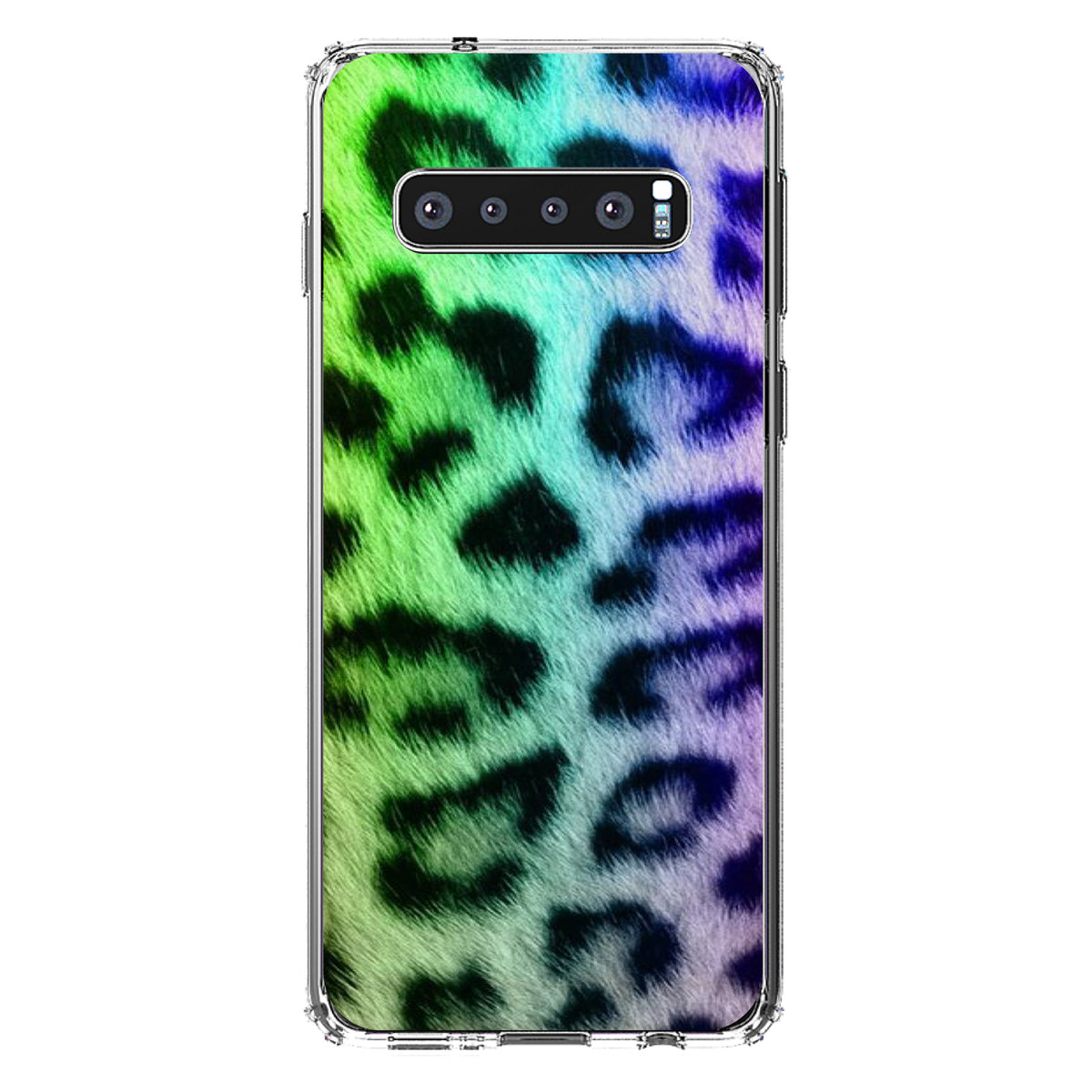 Rainbow Leopard Cheetah Fur Print Clear Shockproof iPhone Case, view 16