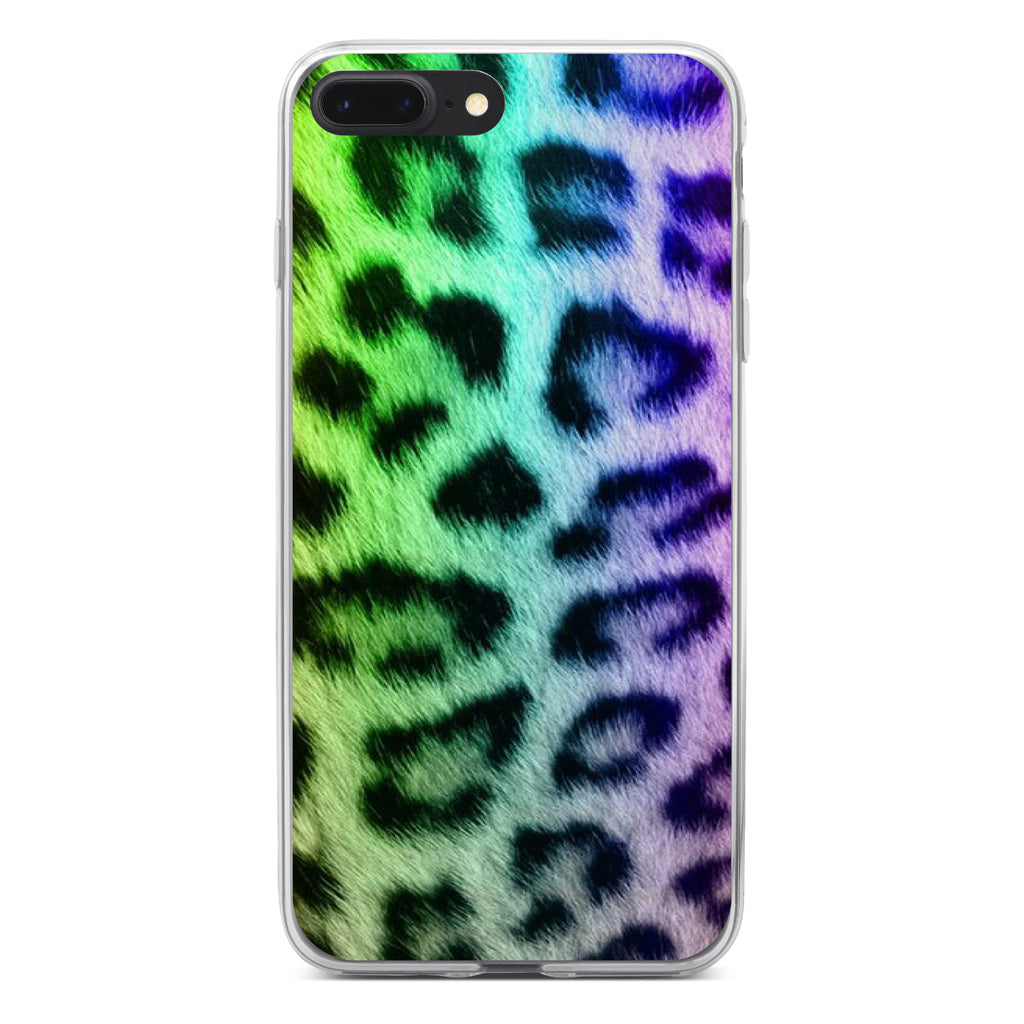 Rainbow Leopard Cheetah Fur Print Clear Shockproof iPhone Case, view 6