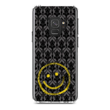 DistinctInk® Clear Shockproof Hybrid Case for Apple iPhone / Samsung Galaxy / Google Pixel - Yellow Smiley Face Black Grey Damask