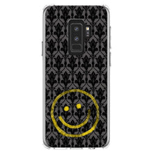DistinctInk® Clear Shockproof Hybrid Case for Apple iPhone / Samsung Galaxy / Google Pixel - Yellow Smiley Face Black Grey Damask