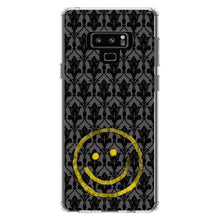 DistinctInk® Clear Shockproof Hybrid Case for Apple iPhone / Samsung Galaxy / Google Pixel - Yellow Smiley Face Black Grey Damask