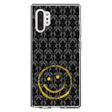 DistinctInk® Clear Shockproof Hybrid Case for Apple iPhone / Samsung Galaxy / Google Pixel - Yellow Smiley Face Black Grey Damask