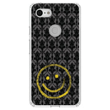 DistinctInk® Clear Shockproof Hybrid Case for Apple iPhone / Samsung Galaxy / Google Pixel - Yellow Smiley Face Black Grey Damask