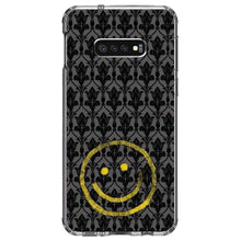 DistinctInk® Clear Shockproof Hybrid Case for Apple iPhone / Samsung Galaxy / Google Pixel - Yellow Smiley Face Black Grey Damask