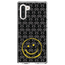 DistinctInk® Clear Shockproof Hybrid Case for Apple iPhone / Samsung Galaxy / Google Pixel - Yellow Smiley Face Black Grey Damask