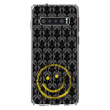 DistinctInk® Clear Shockproof Hybrid Case for Apple iPhone / Samsung Galaxy / Google Pixel - Yellow Smiley Face Black Grey Damask