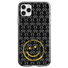 DistinctInk® Clear Shockproof Hybrid Case for Apple iPhone / Samsung Galaxy / Google Pixel - Yellow Smiley Face Black Grey Damask