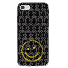 DistinctInk® Clear Shockproof Hybrid Case for Apple iPhone / Samsung Galaxy / Google Pixel - Yellow Smiley Face Black Grey Damask