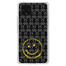 DistinctInk® Clear Shockproof Hybrid Case for Apple iPhone / Samsung Galaxy / Google Pixel - Yellow Smiley Face Black Grey Damask