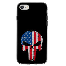 DistinctInk® Clear Shockproof Hybrid Case for Apple iPhone / Samsung Galaxy / Google Pixel - US Flag Skull Red White & Blue