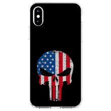 DistinctInk® Clear Shockproof Hybrid Case for Apple iPhone / Samsung Galaxy / Google Pixel - US Flag Skull Red White & Blue