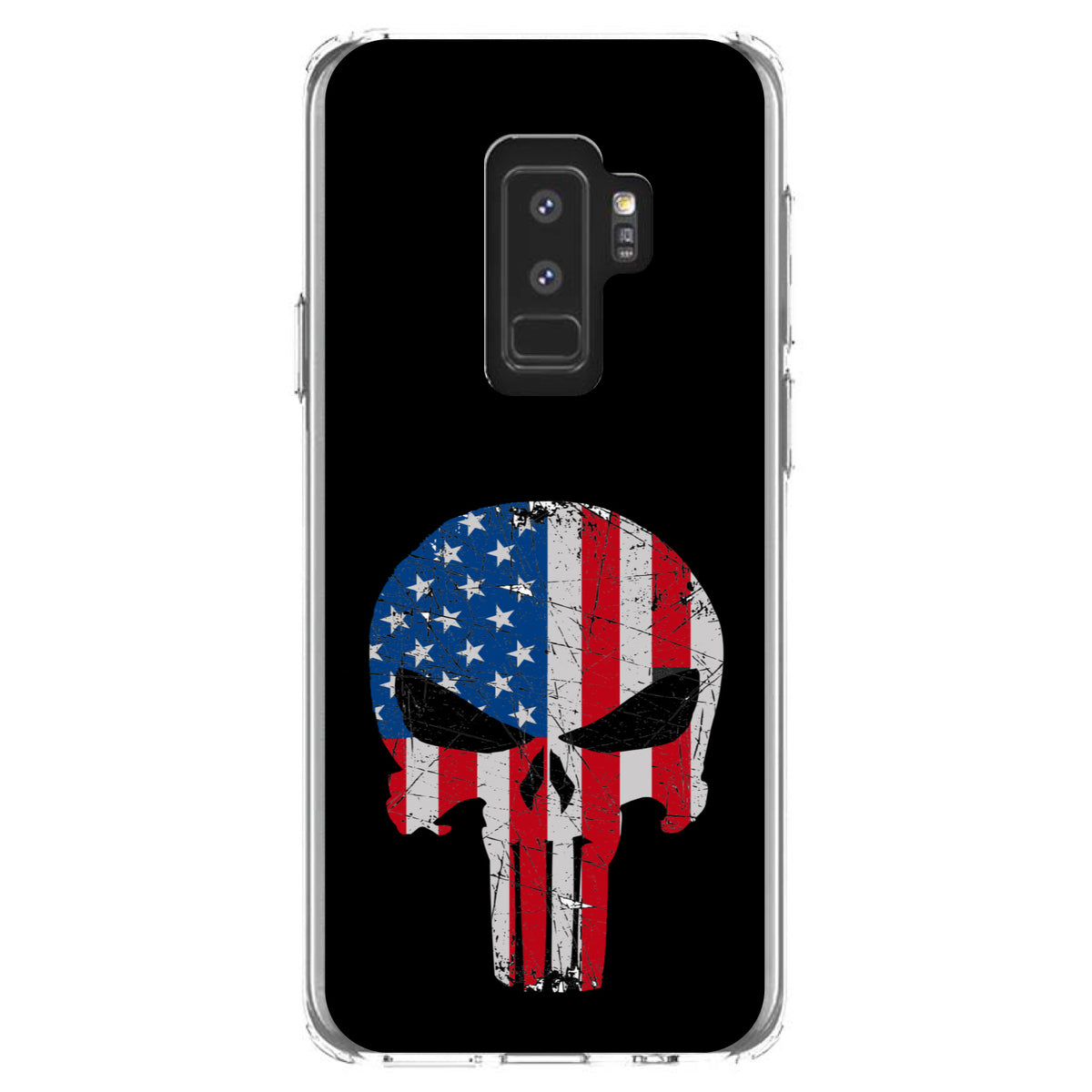 US Flag Skull Red White & Blue Clear Shockproof iPhone Case, view 20