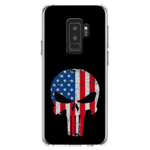 DistinctInk® Clear Shockproof Hybrid Case for Apple iPhone / Samsung Galaxy / Google Pixel - US Flag Skull Red White & Blue