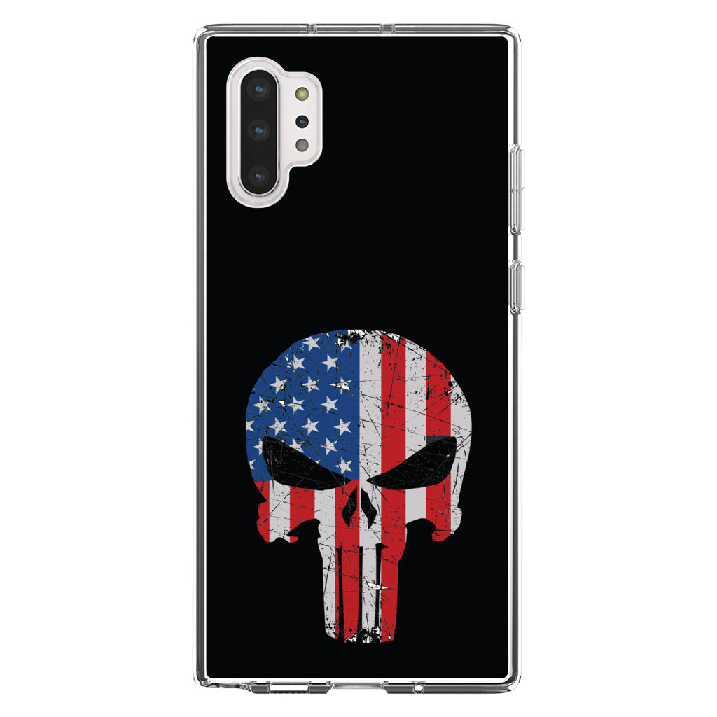 US Flag Skull Red White & Blue Clear Shockproof iPhone Case, view 10