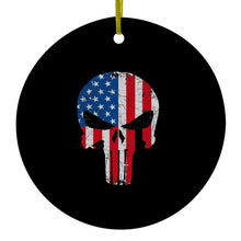 US Flag Skull Red White & Blue Ceramic Ornament
