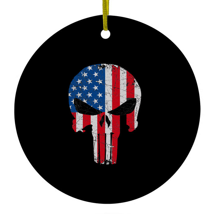 US Flag Skull Red White & Blue Ceramic Ornament