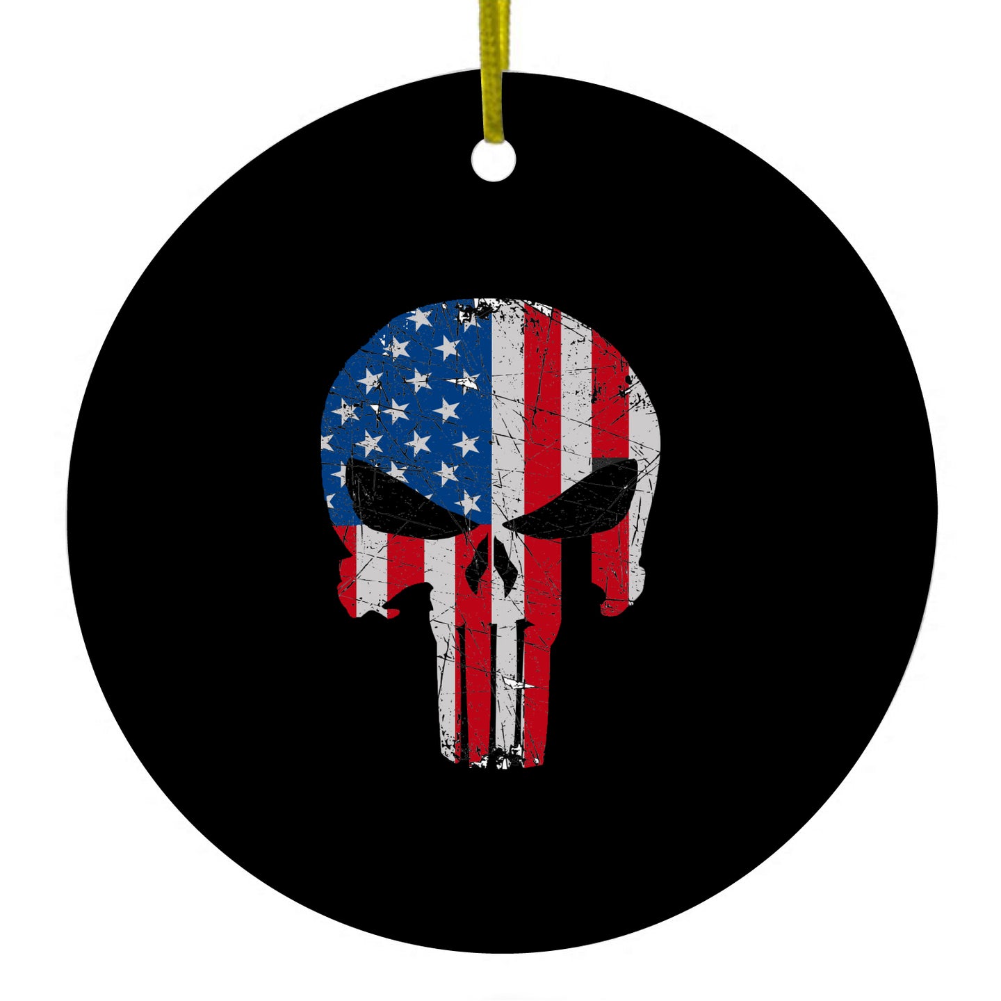 US Flag Skull Red White & Blue Ceramic Ornament