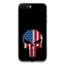 DistinctInk® Clear Shockproof Hybrid Case for Apple iPhone / Samsung Galaxy / Google Pixel - US Flag Skull Red White & Blue