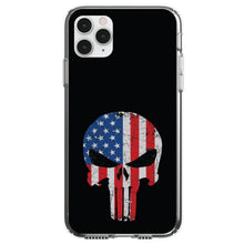 DistinctInk® Clear Shockproof Hybrid Case for Apple iPhone / Samsung Galaxy / Google Pixel - US Flag Skull Red White & Blue