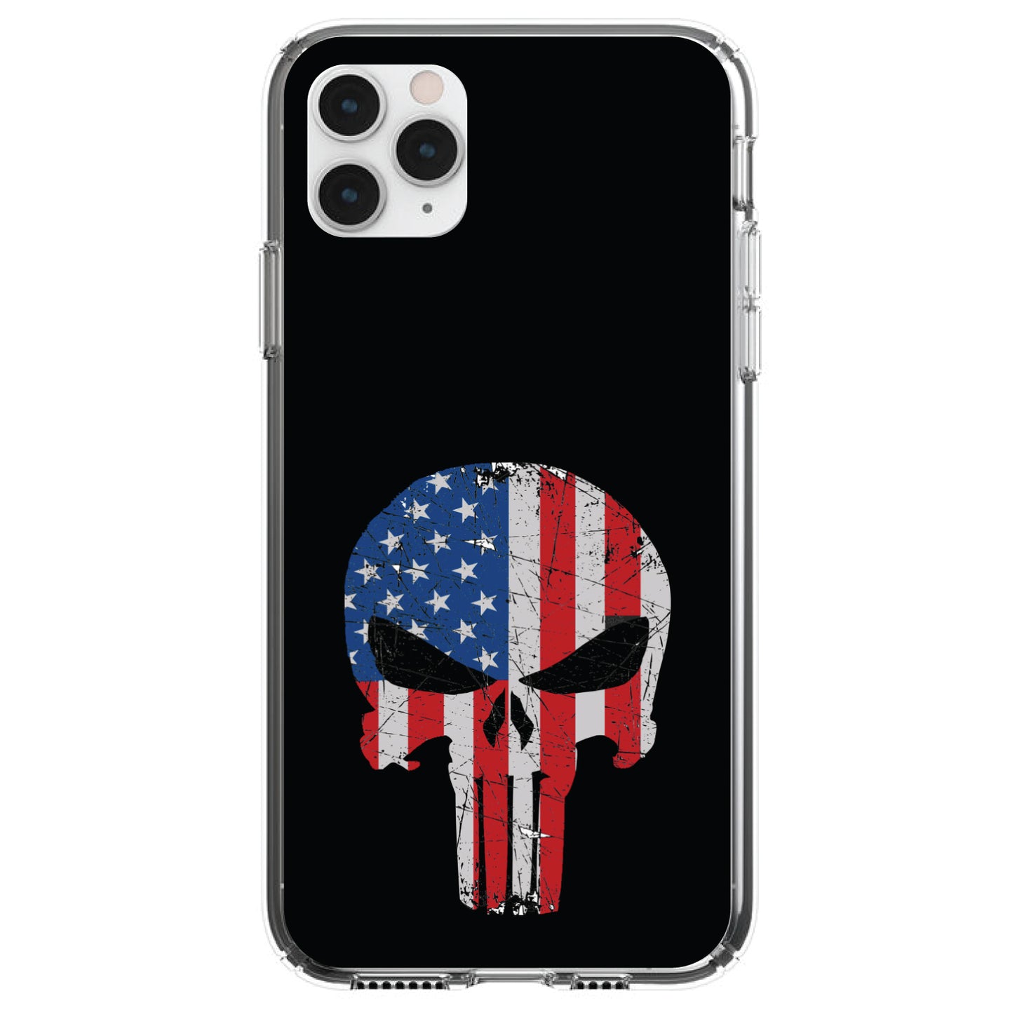 DistinctInk® Clear Shockproof Hybrid Case for Apple iPhone / Samsung Galaxy / Google Pixel - US Flag Skull Red White & Blue