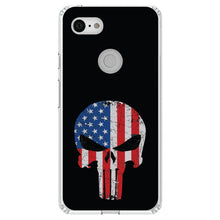 DistinctInk® Clear Shockproof Hybrid Case for Apple iPhone / Samsung Galaxy / Google Pixel - US Flag Skull Red White & Blue