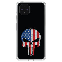 DistinctInk® Clear Shockproof Hybrid Case for Apple iPhone / Samsung Galaxy / Google Pixel - US Flag Skull Red White & Blue