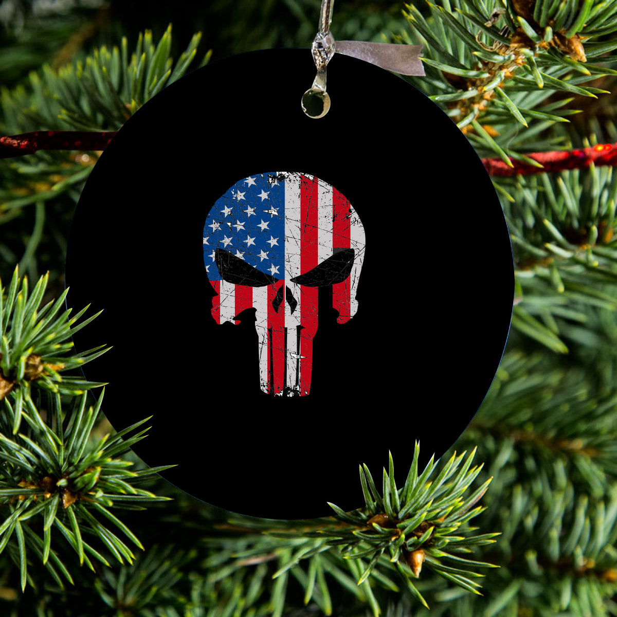 US Flag Skull Red White & Blue Ceramic Ornament, view 2